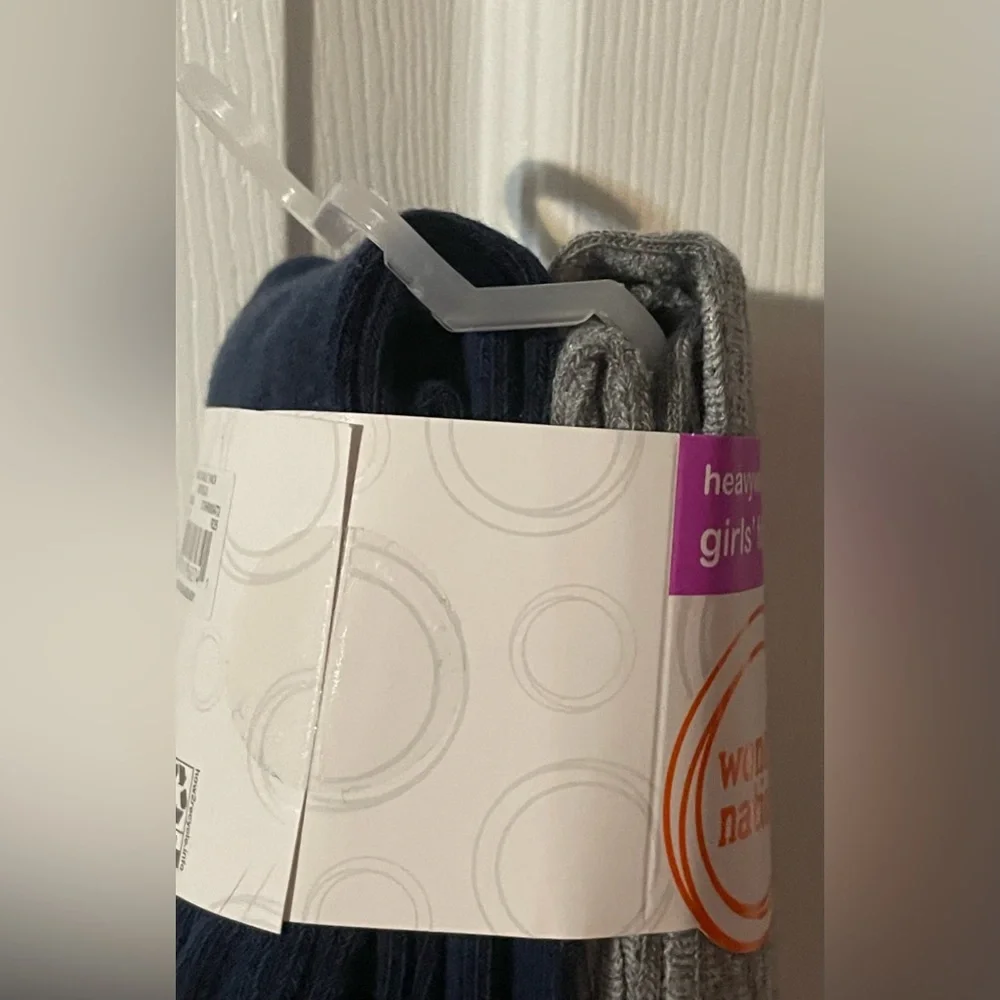 NWT WonderNation Girls Heavyweight Footed Tights‎ 2 Pack Cable Knit Gray Navy M
